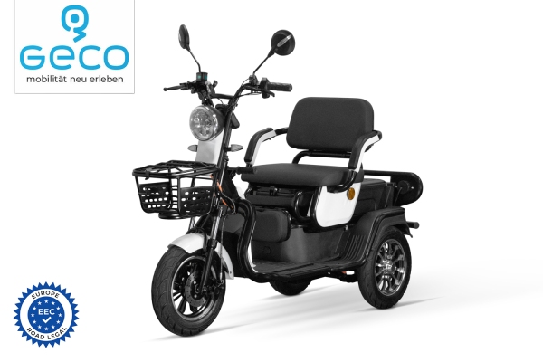 EEC Elektromobil Geco Senio CX2 0.8kW 60V 20Ah Dreirad mit 25km/h Zulassung Seniorenmobil für 2 Personen